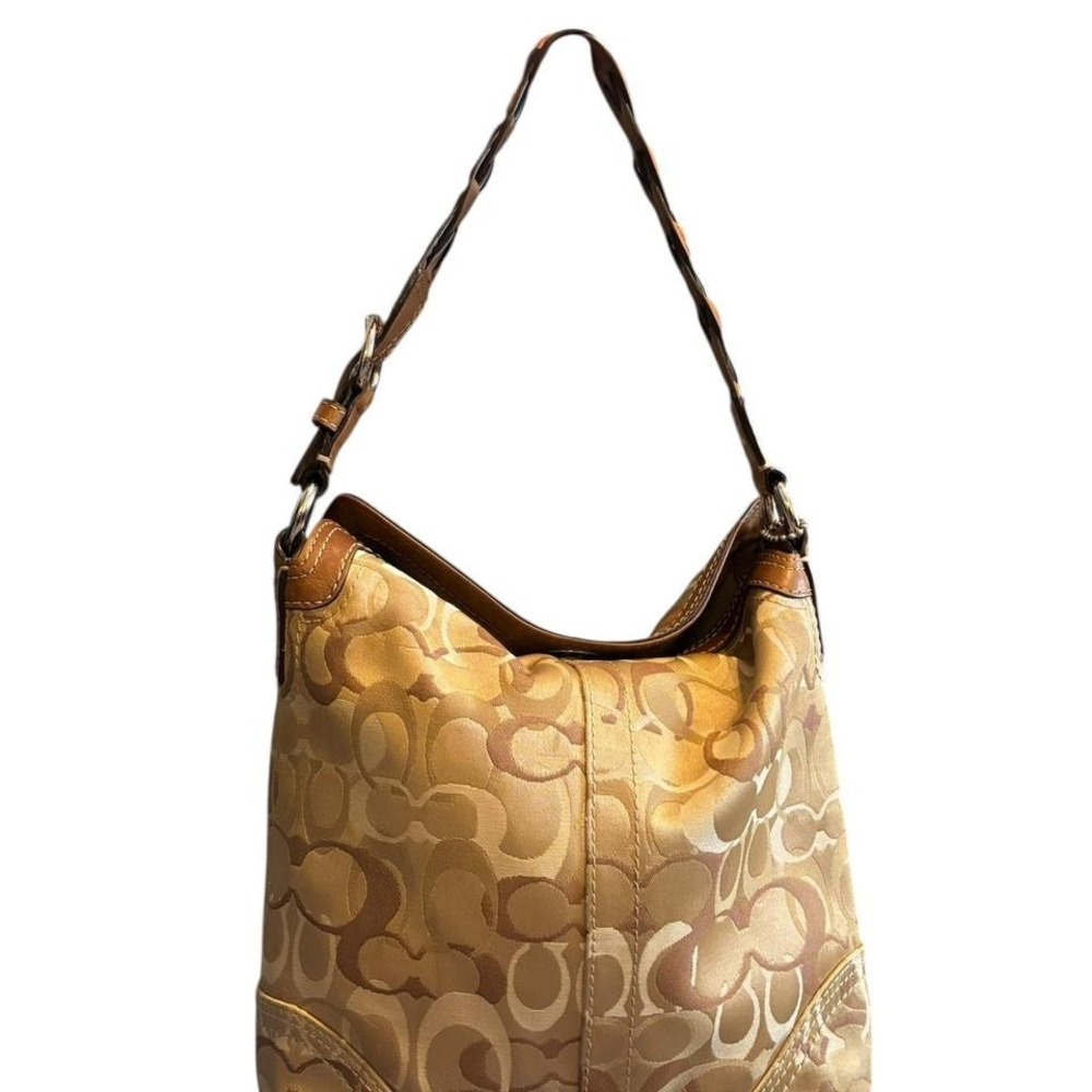 Y2k Coach Chelsea Signature‎ Khaki Beige Turnlock Optic Glam Hobo Shoulder Bag - Picture 3 of 8